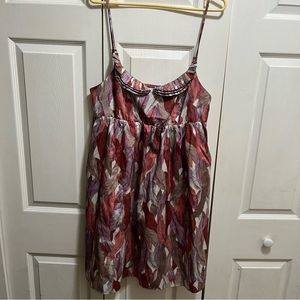 LC Lauren Conrad Red  Feather Print Empire Waist Babydoll Dress